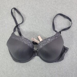 Victoria's Secret Bra Womens 32D Gray Push Up Body By Victoria Lace Padded